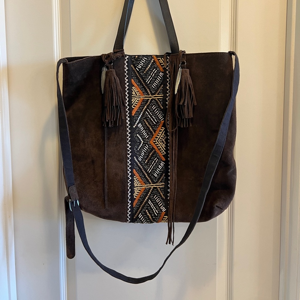 Idyllwind Brown and Black Tote Bag with Geometric Panel